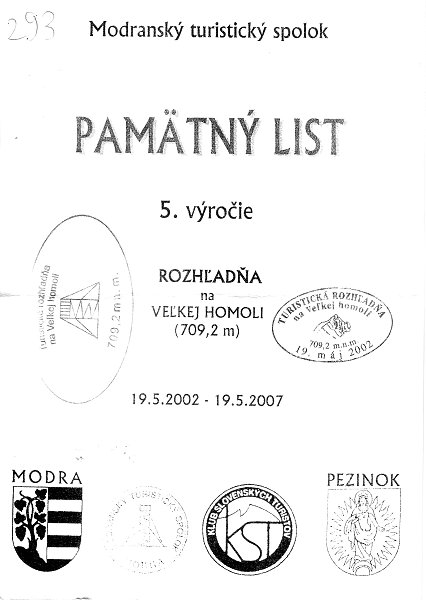 Dostal som pam�tn� list. Bol som dnes 293. n�v�tevn�k 